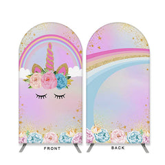 Lofaris Pink Unicorn Rainbow Double Sided Arch Backdrop for Party