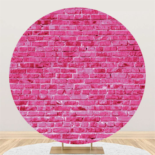 Lofaris Pink Wall Brick Theme Happy Birthday Circle Backdrop
