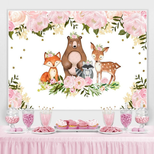 Lofaris Pink Watercolor Floral Woodland Photoshoot Backdrop