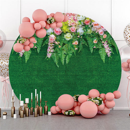 Lofaris Pink White Floral And Green Leaves Round Wedding Backdrop