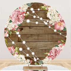 Lofaris Pink White Floral Round Wood Backdrop For Wedding Banner