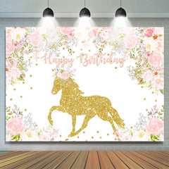 Lofaris Pink White Flower Golden Horse Animal Birthday Backdrop