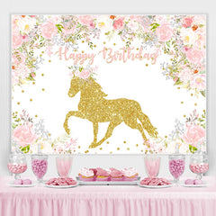 Lofaris Pink White Flower Golden Horse Animal Birthday Backdrop