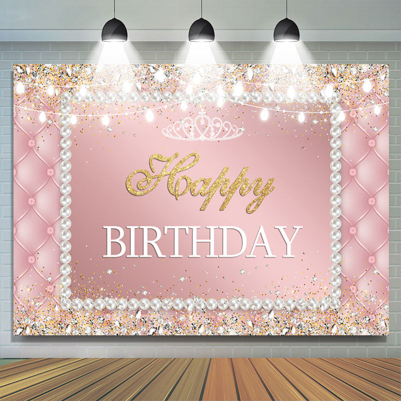 Lofaris Pink white pearls shiny diamond happy birthday backdrop