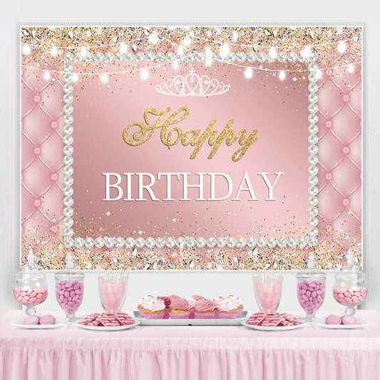 Lofaris Pink white pearls shiny diamond happy birthday backdrop