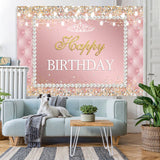 Load image into Gallery viewer, Lofaris Pink white pearls shiny diamond happy birthday backdrop