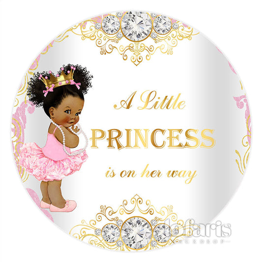 Lofaris Pink White Princess Shiny Round Baby Shower Backdrop