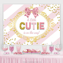 Lofaris Pink White Stripes Gold Glitter Cutie Baby Shower Backdrop