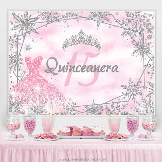 Lofaris Pink Winter Snowflake Happy 15Th Birthday Backdrop