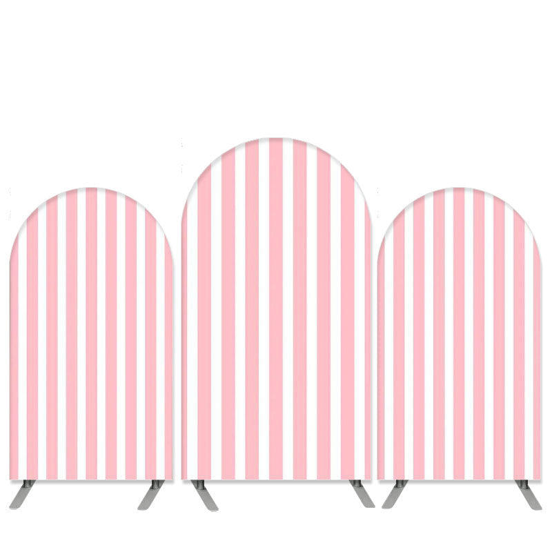 Lofaris Pink With White Stripes Girls Birthday Arch Backdrop Kit Banner