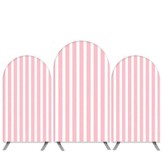 Lofaris Pink With White Stripes Girls Birthday Arch Backdrop Kit Banner