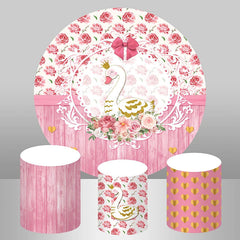 Lofaris Pink Wooden Floral Swan Girl Round Backdrop Kit