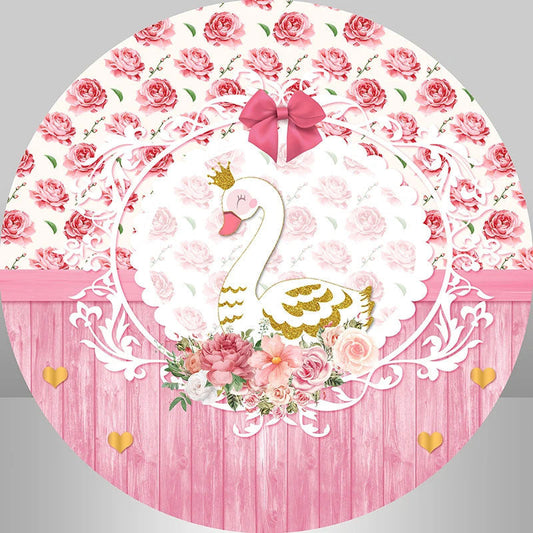 Lofaris Pink Wooden Floral Swan Girl Round Backdrop Kit