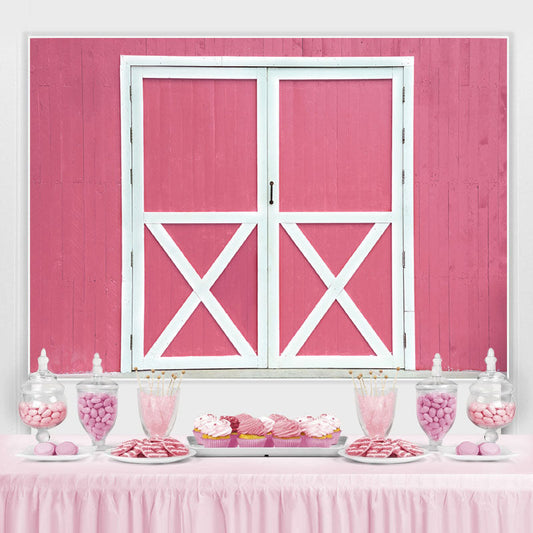 Lofaris Pink Wooden wall White Door Happy Birthday Backdrop