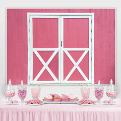 Lofaris Pink Wooden wall White Door Happy Birthday Backdrop