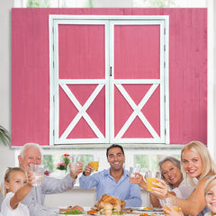 Lofaris Pink Wooden wall White Door Happy Birthday Backdrop