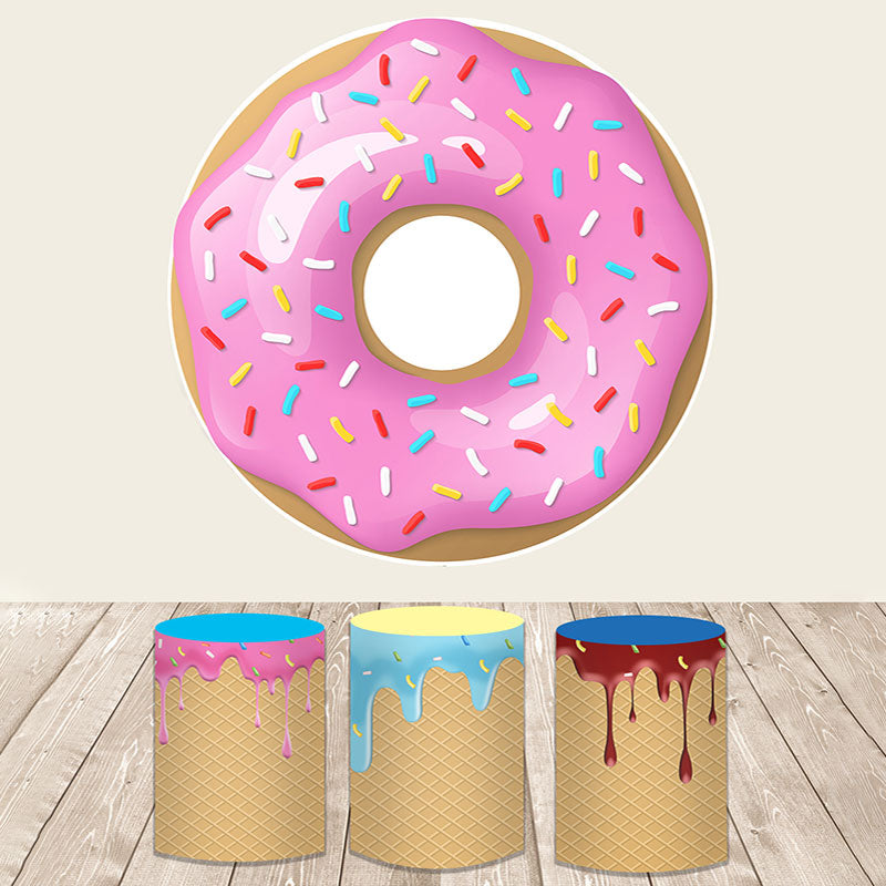 Lofaris Pink Yummy Donut Candyland Round Backdrop Kit For Girls Party