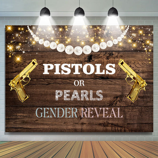 Lofaris Pistols Or Pearls Shiny Wooden Gender Reveal Backdrop