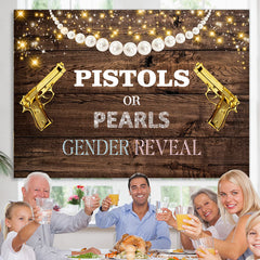 Lofaris Pistols Or Pearls Shiny Wooden Gender Reveal Backdrop