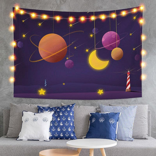 Lofaris Planet And Star Galaxy Cartoon Moon Custom Tapestry