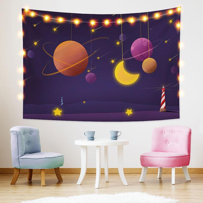 Lofaris Planet And Star Galaxy Cartoon Moon Custom Tapestry