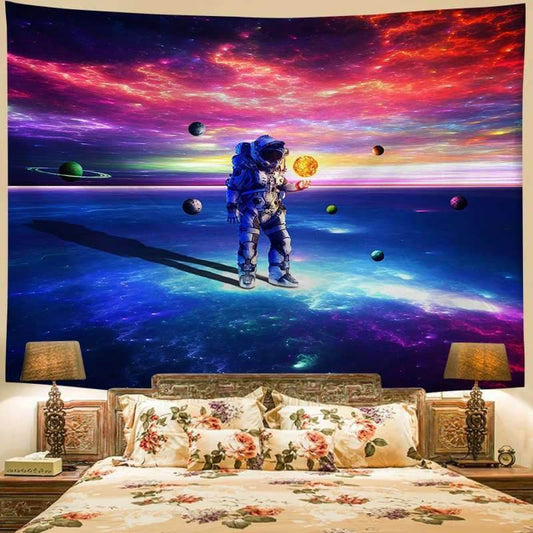 Lofaris Planets And Astronauts Trippy Novelty Galaxy Wall Tapestry