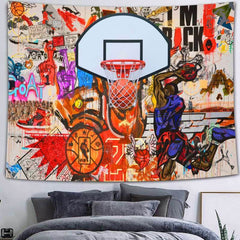 Lofaris Play Basketball Painting Style 3D Printed Wall Tapestry