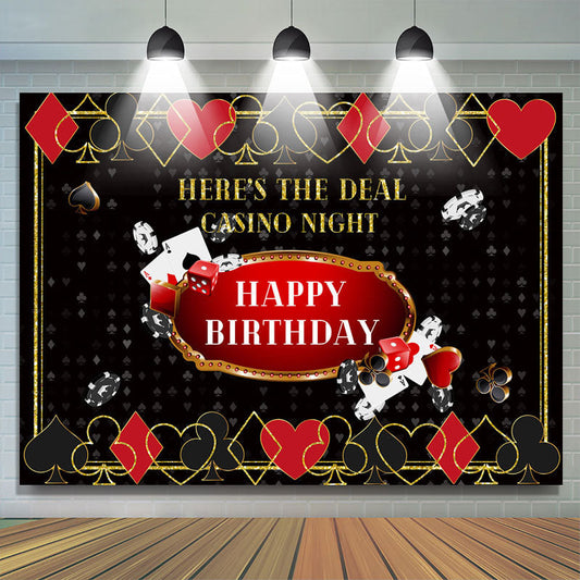Lofaris Playing Cards Happy Birthday Black Themed Backdrop for Men