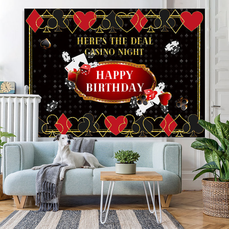 Playing Cards Happy Birthday Black Themed Backdrop for Men – Lofaris