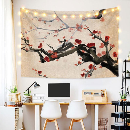 Lofaris Plum Blossom Floral Painting Style Custom Tapestry