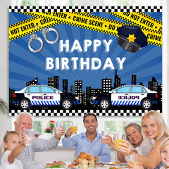 Lofaris Police Car And High Builddings Boys Birthday Backdrop