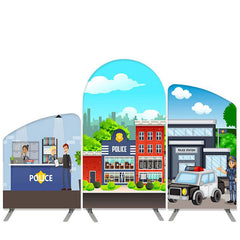 Lofaris Police Station Theme Cartoon Arch Backdrop Kit Banner