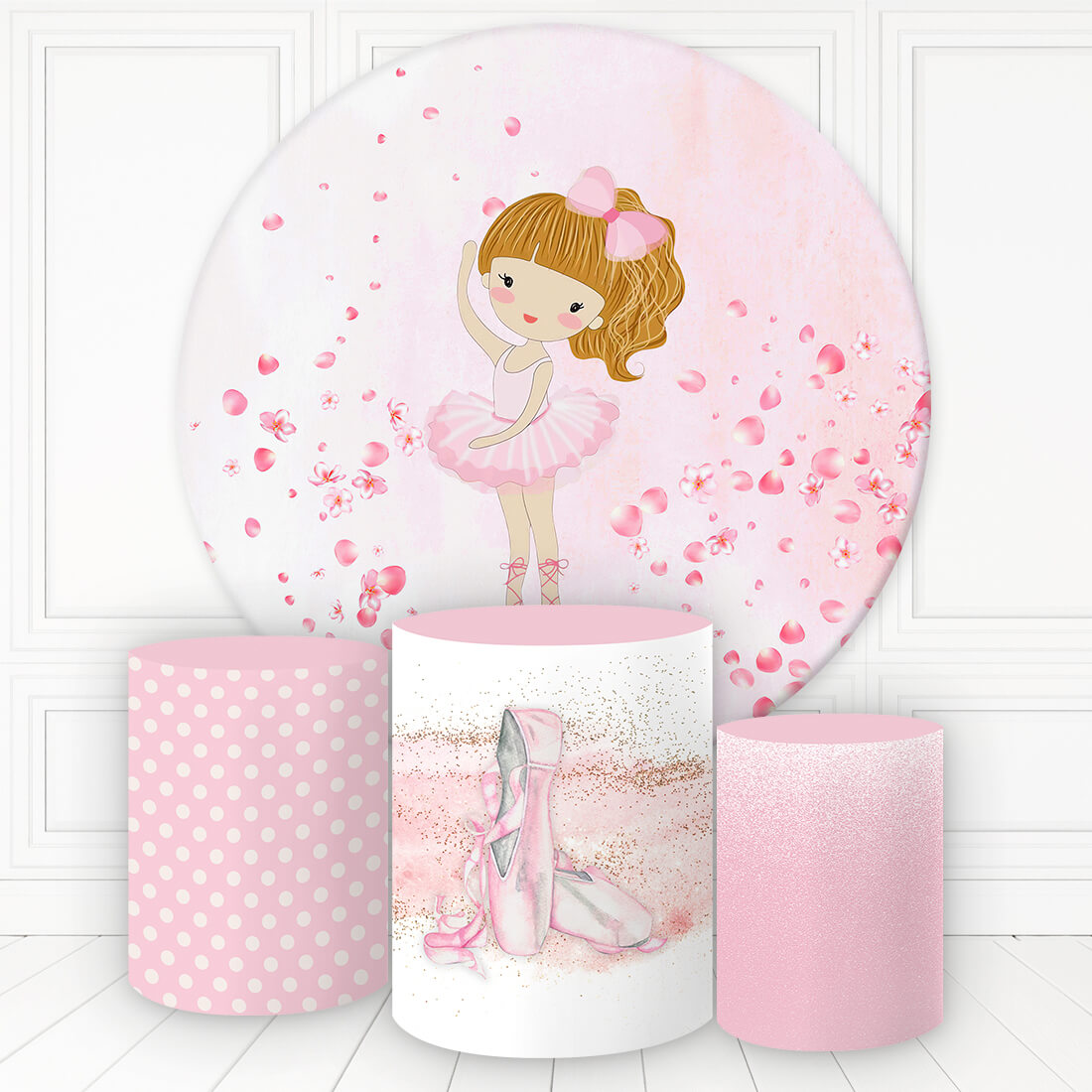 Lofaris Ponytail Girl Dance In Pink Petals Round Birthday Backdrop Kit