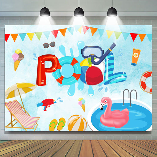 Lofaris Pool Bunting and Flamingo Swimming Ring Summer Backdrop