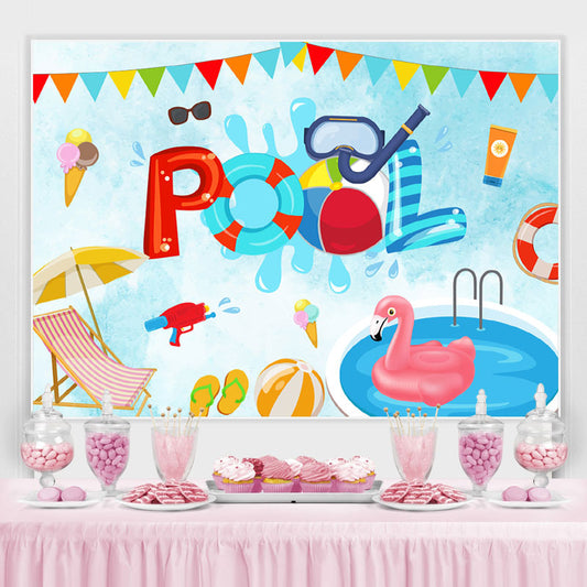 Lofaris Pool Bunting and Flamingo Swimming Ring Summer Backdrop