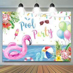 Lofaris Pool Party Tropical Plants and Flamingo Summer Backdrop