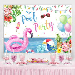 Lofaris Pool Party Tropical Plants and Flamingo Summer Backdrop