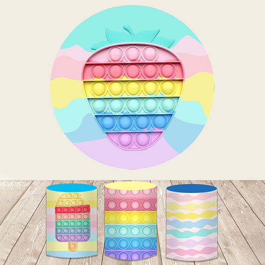 Lofaris Pop It Cute Strawberry Theme Round Backdrop Kit For Girl