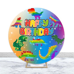 Lofaris Pop It Dinosaur Themed Happy Birthday Round Backdrops