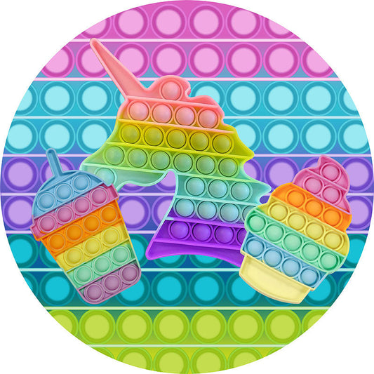 Lofaris Pop It Drink And Ice Cream Unicorn Round Backdrop Kit
