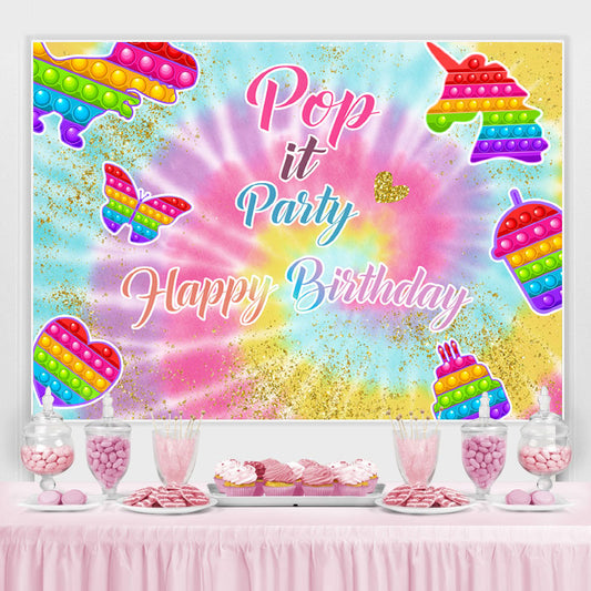 Lofaris Pop It Paery Glitter Gold Theme Happy Birthday Backdrop