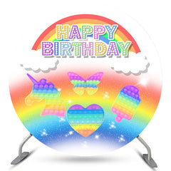 Lofaris Pop It Rainbow Glitter Happy Birthday Round Backdrops