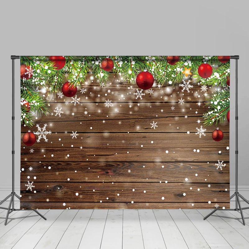 Lofaris Pretty Snowflake And Red Christmas Ball Wooden Backdrop