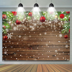 Lofaris Pretty Snowflake And Red Christmas Ball Wooden Backdrop