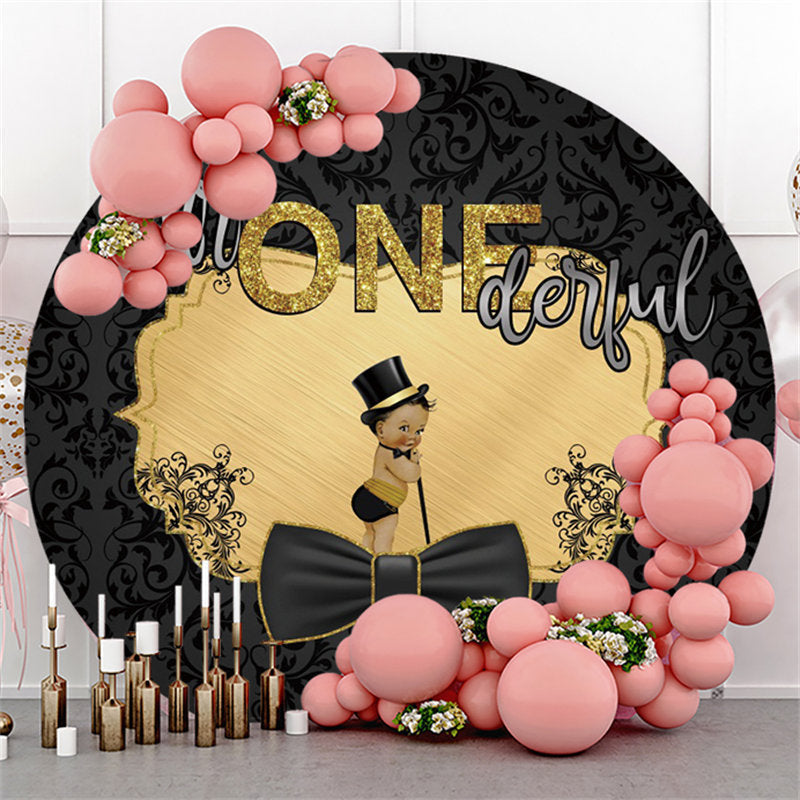 Lofaris Prince With Black Bow Happy Birthday Round Backdrop