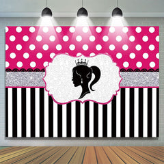 Lofaris Princess And Black White Stripes Pink Birthday Backdrop