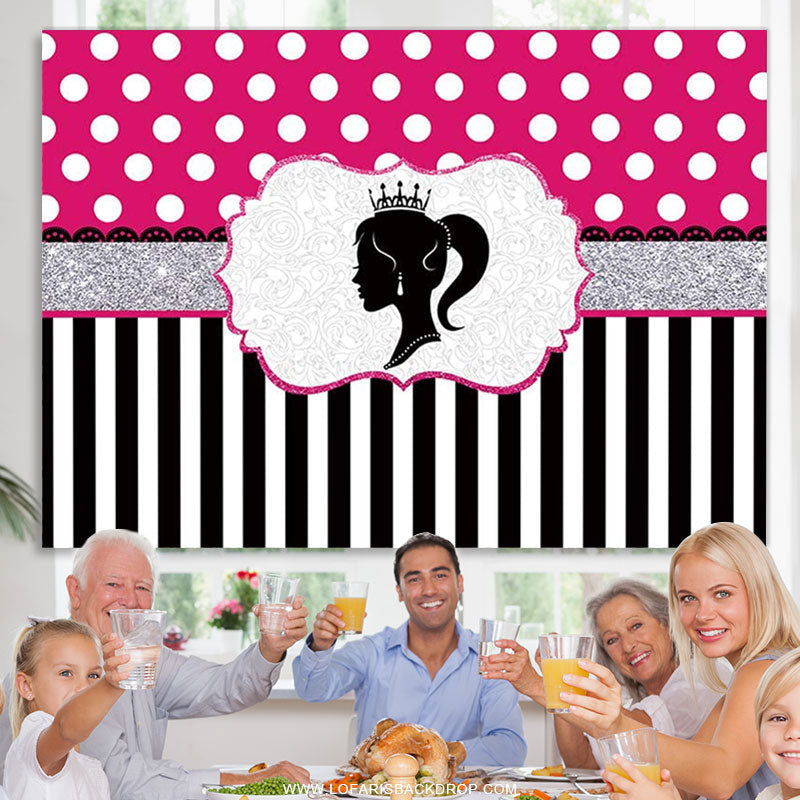 Lofaris Princess And Black White Stripes Pink Birthday Backdrop