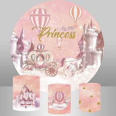 Lofaris Princess Castle Pink Carriage Round Birthday Backdrop