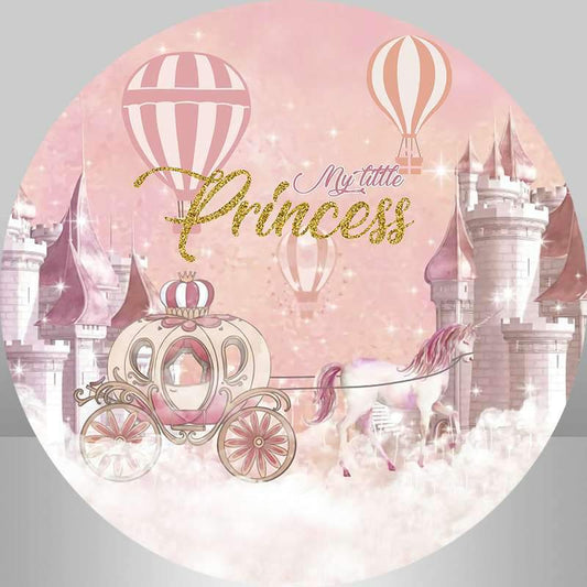 Lofaris Princess Castle Pink Carriage Round Birthday Backdrop