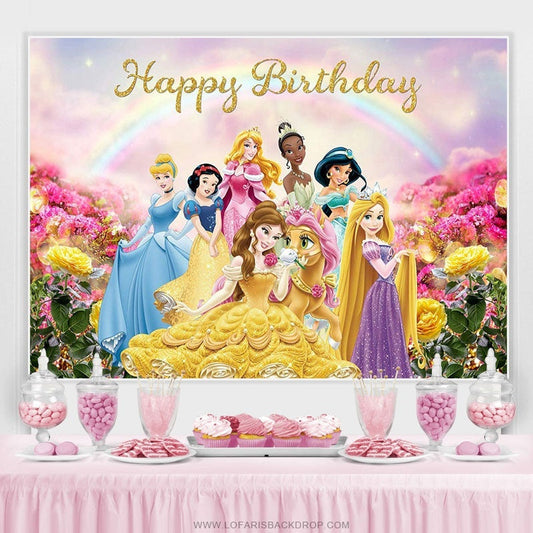 Lofaris Princess Colorful Rainbow Flowers Birthday Backdrop